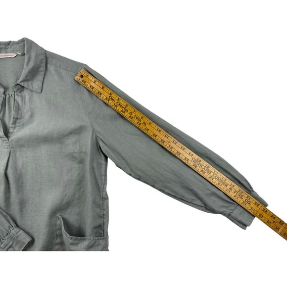 Soft Surroundings Top 100% Linen Womens Large Green Popover Blouse Langenlook - Picture 10 of 10